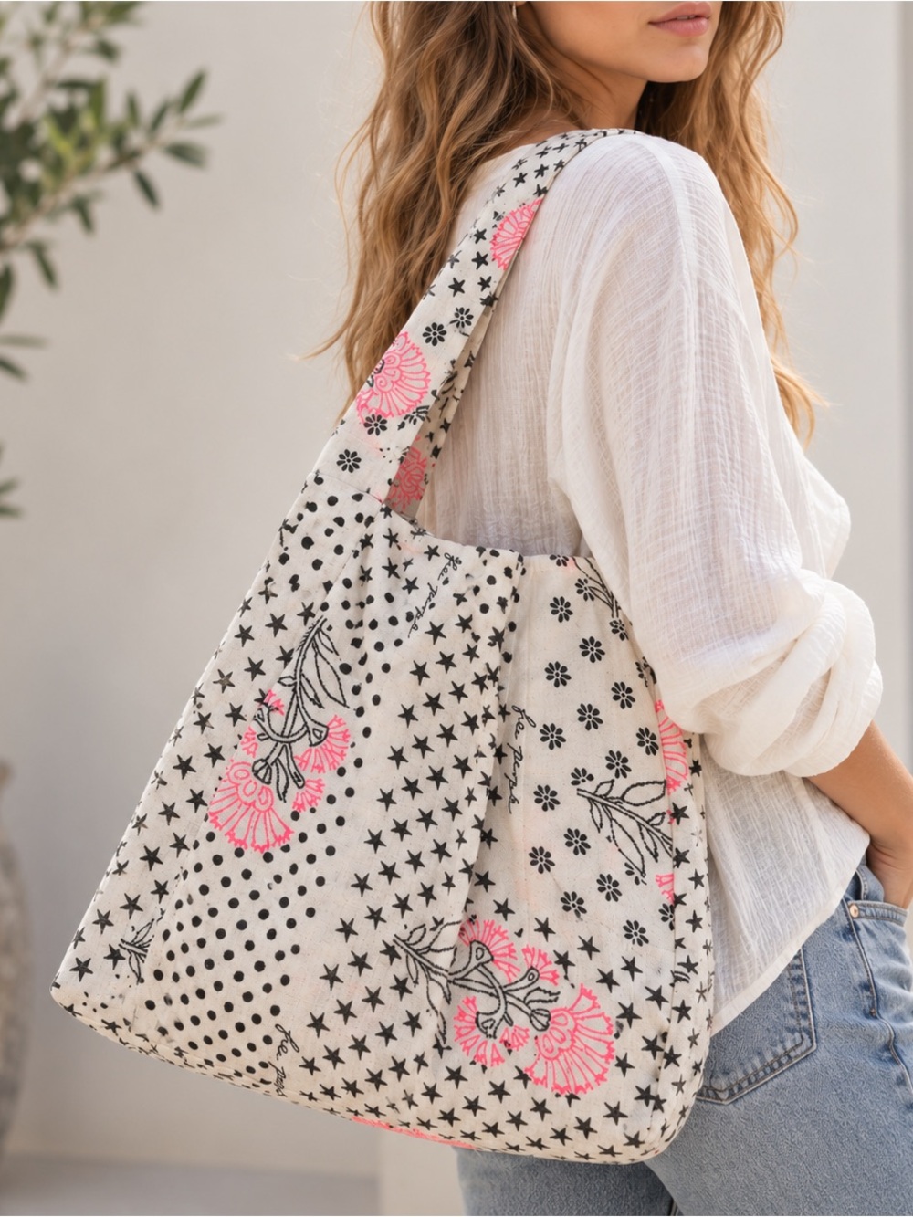 Free People Floral Star Print Boho Shoulder Tote Bag